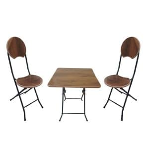 ست میز مربع و صندلی تاشو سفری مدل چوب MDF