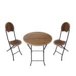 ست میز گرد و صندلی تاشو سفری مدل چوب MDF