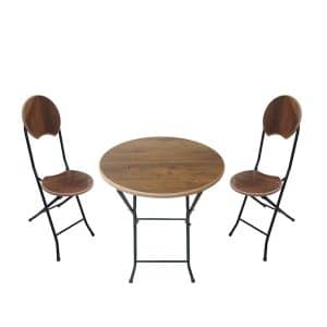 ست میز گرد و صندلی تاشو سفری مدل چوب MDF